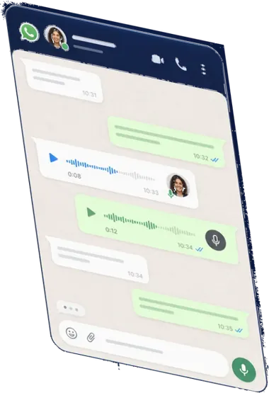 Conversa no WhatsApp com mensagens de áudio respondidas pela atendente